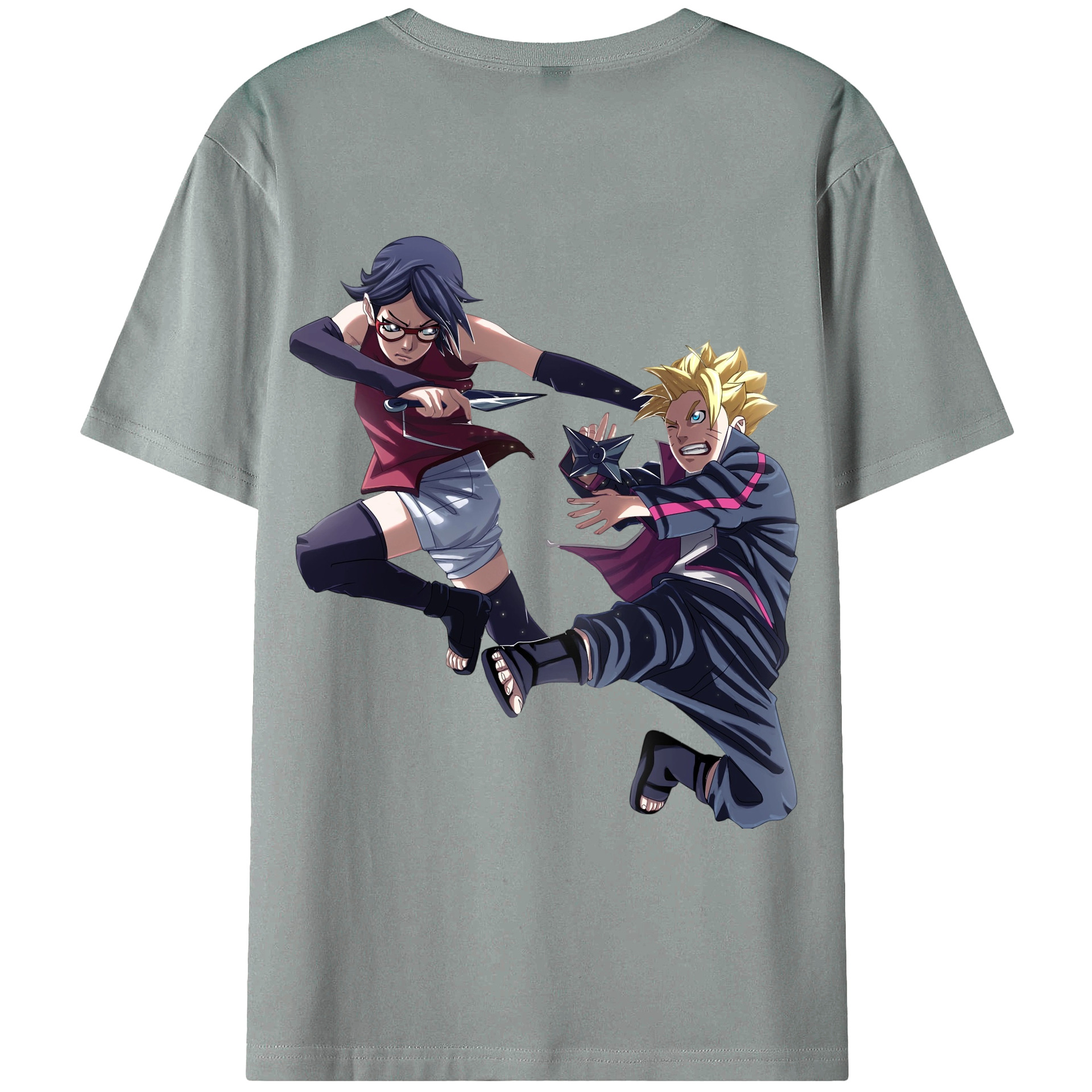 （画像用） NARUTO -ナルト- うちは サラダ Uchiha Sarada 綿100％ メンズ半袖Tシャツ（バックプリント） 通気性